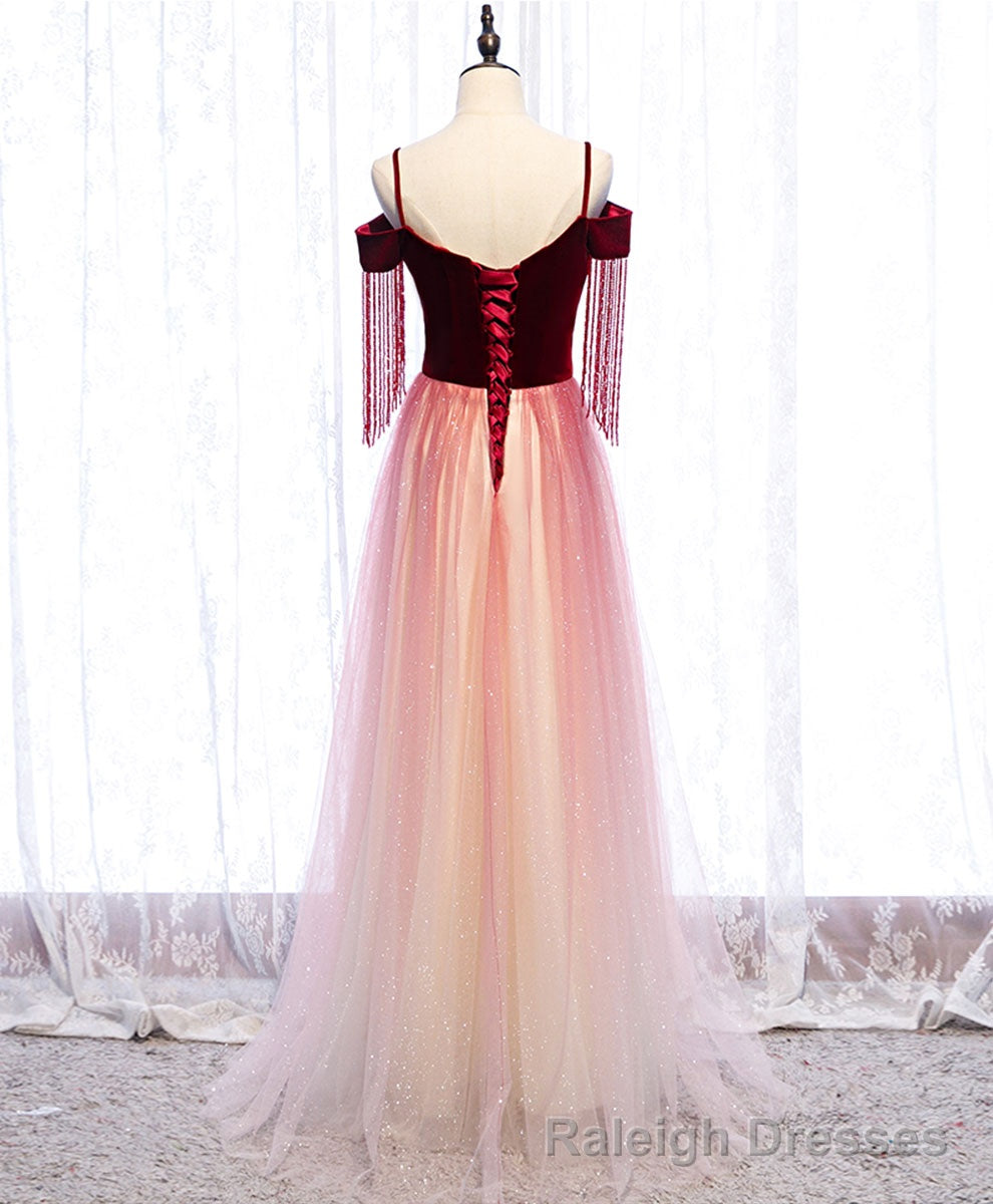 Burgundy Tulle Long Prom Dress Burgundy Tulle Formal Dress Secondary image
