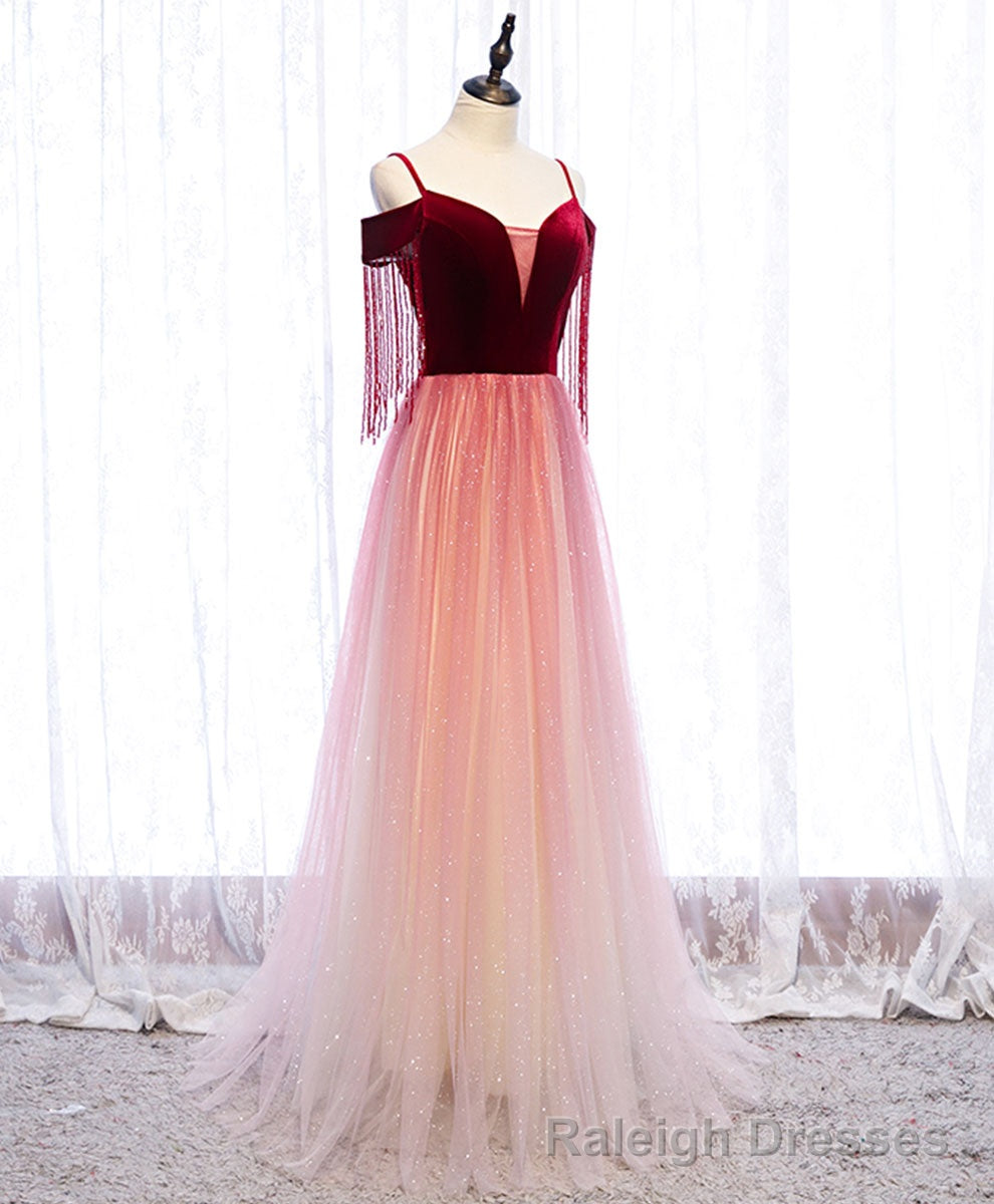 Burgundy Tulle Long Prom Dress Burgundy Tulle Formal Dress Main image