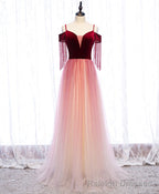 Burgundy Tulle Long Prom Dress Burgundy Tulle Formal Dress
