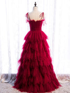 Burgundy Tulle Long Formal Prom Dress, Burgundy Formal Graduation Dress