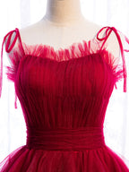 Burgundy Tulle Long Formal Prom Dress, Burgundy Formal Graduation Dress
