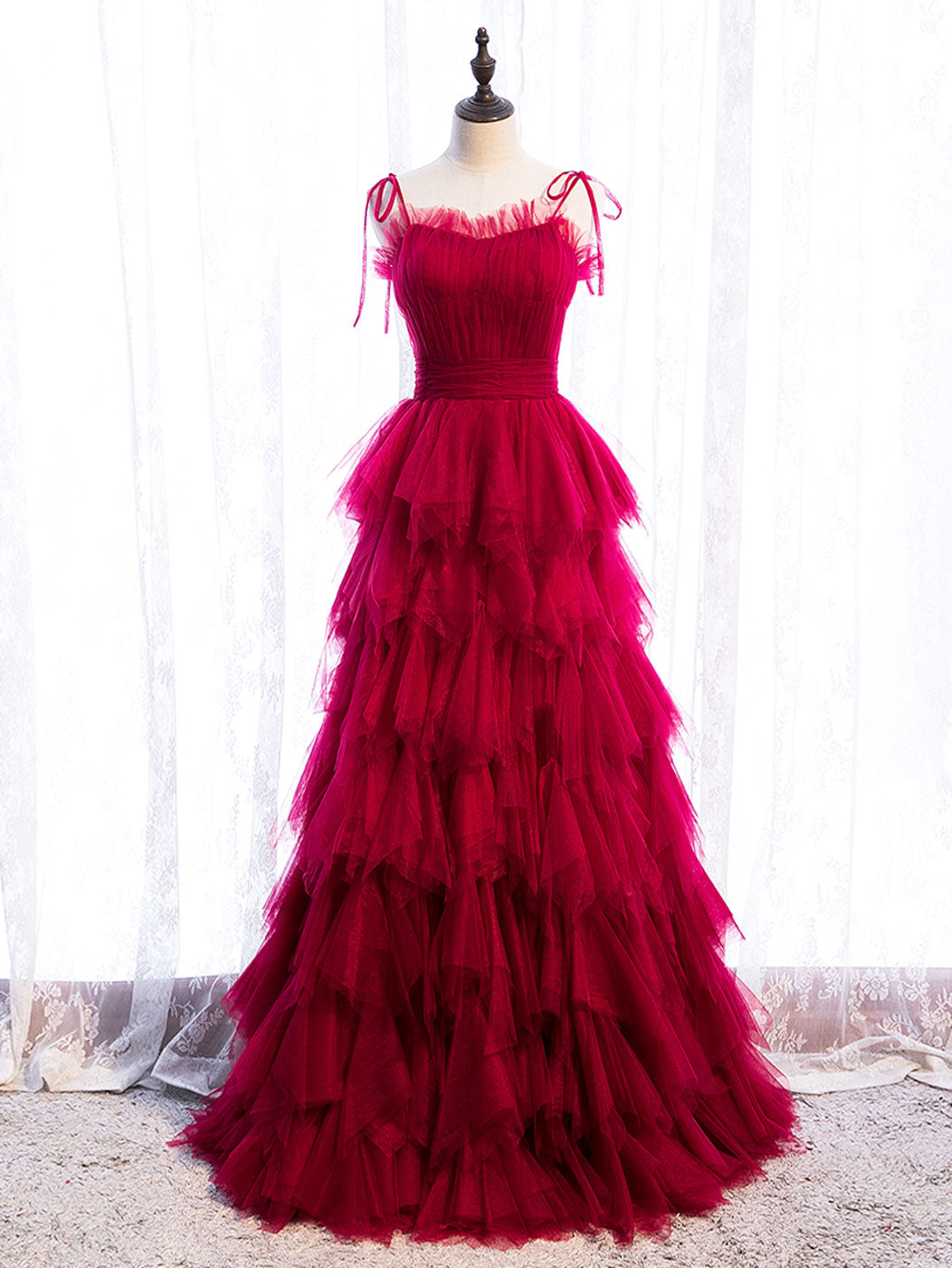 Burgundy Tulle Long Formal Prom Dress, Burgundy Formal Graduation Dress Main image