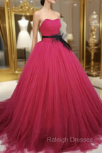 Burgundy Tulle Long Prom Gown, Burgundy Tulle Sweet 16 Dress