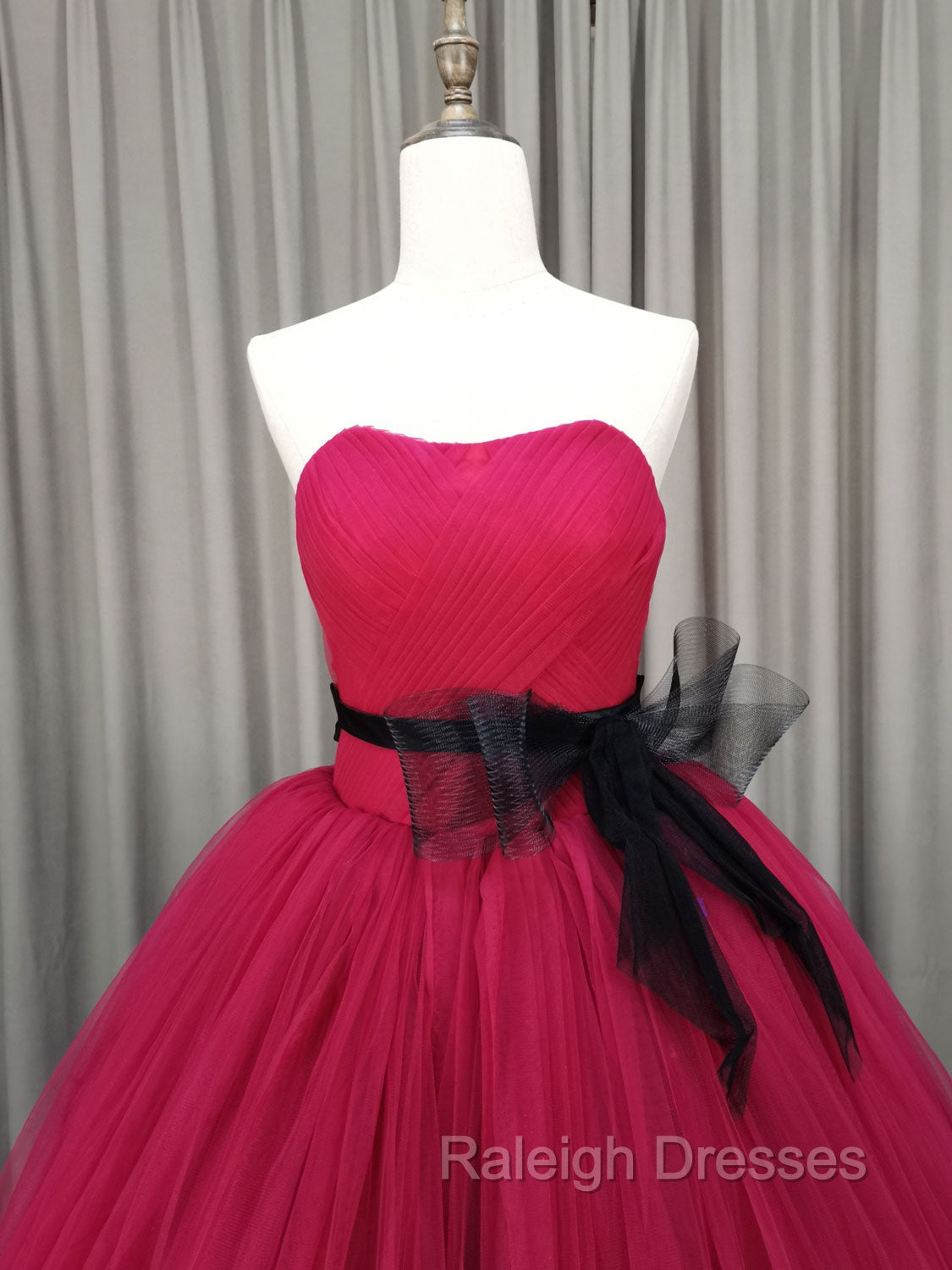 Burgundy Tulle Long Prom Gown, Burgundy Tulle Sweet 16 Dress