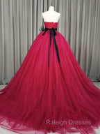 Burgundy Tulle Long Prom Gowns, Burgundy Tulle Sweet 16 Dress