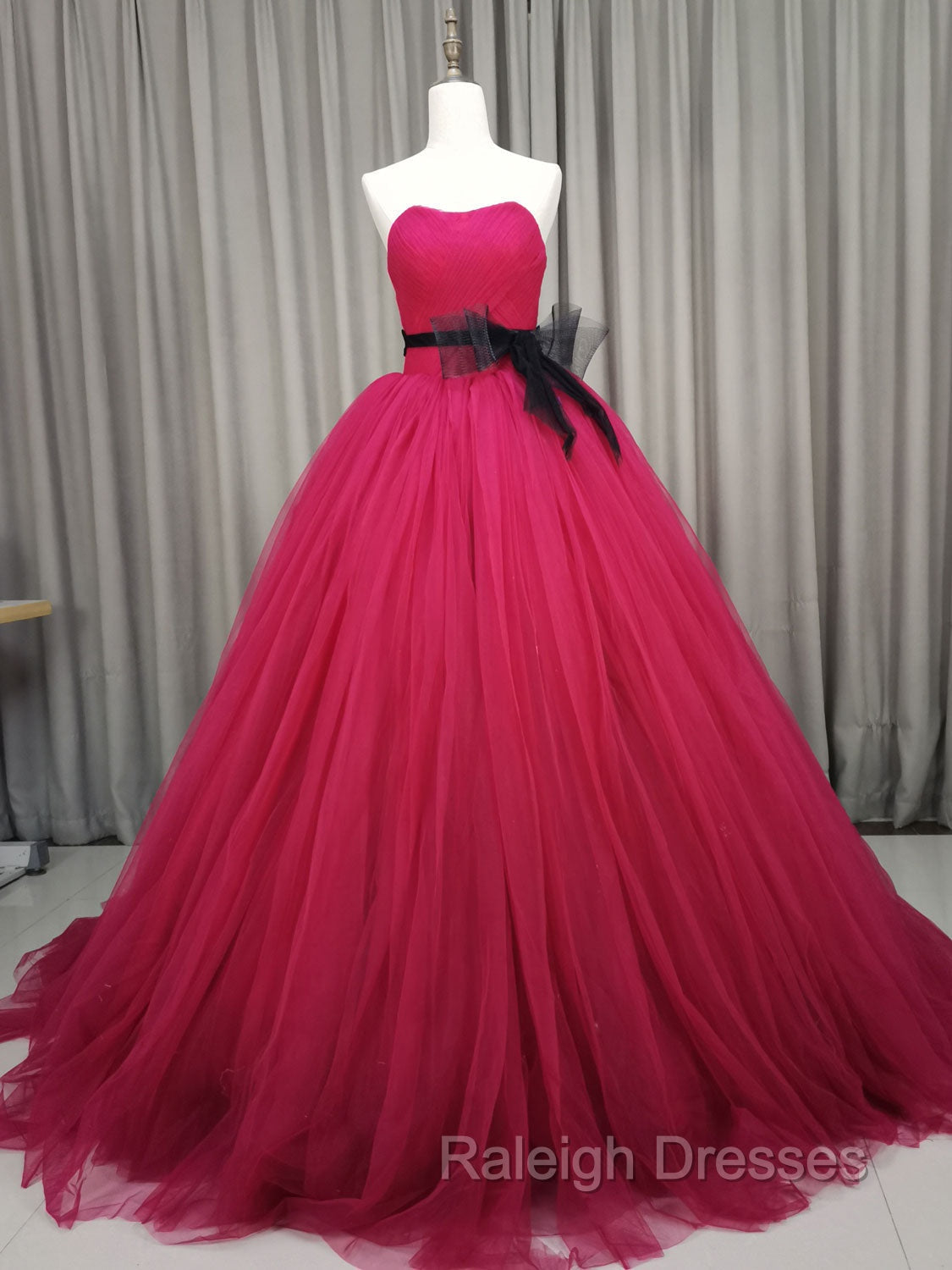 Burgundy Tulle Long Prom Gown, Burgundy Tulle Sweet 16 Dress Main image