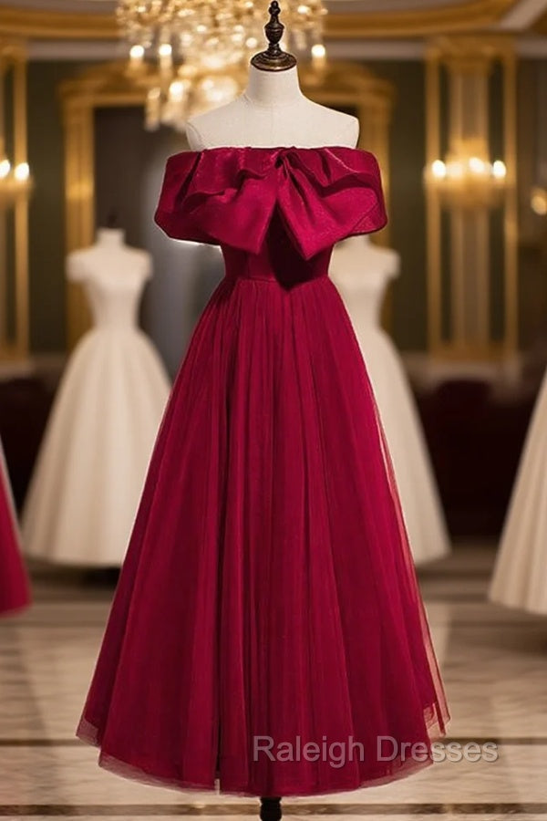 Burgundy Tulle Off the Shoulder Prom Dress Main image