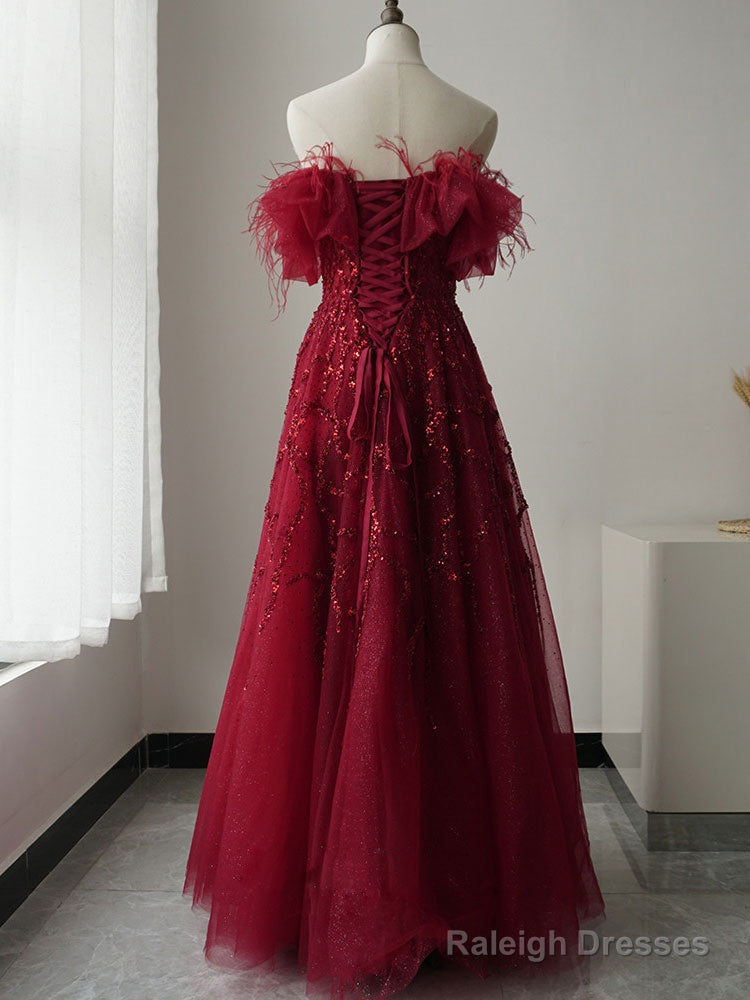 Burgundy Tulle Sequin Long Prom Dress, Burgundy Evening Dress Secondary image