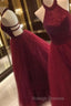Burgundy Tulle Sequin Long Prom Dress, Cute Evening Dress For Teens