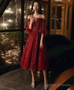 Burgundy Tulle Sequin Short Prom Dress Burgundy Formal Dress