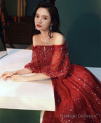 Burgundy Tulle Sequin Short Prom Dress Burgundy Formal Dress