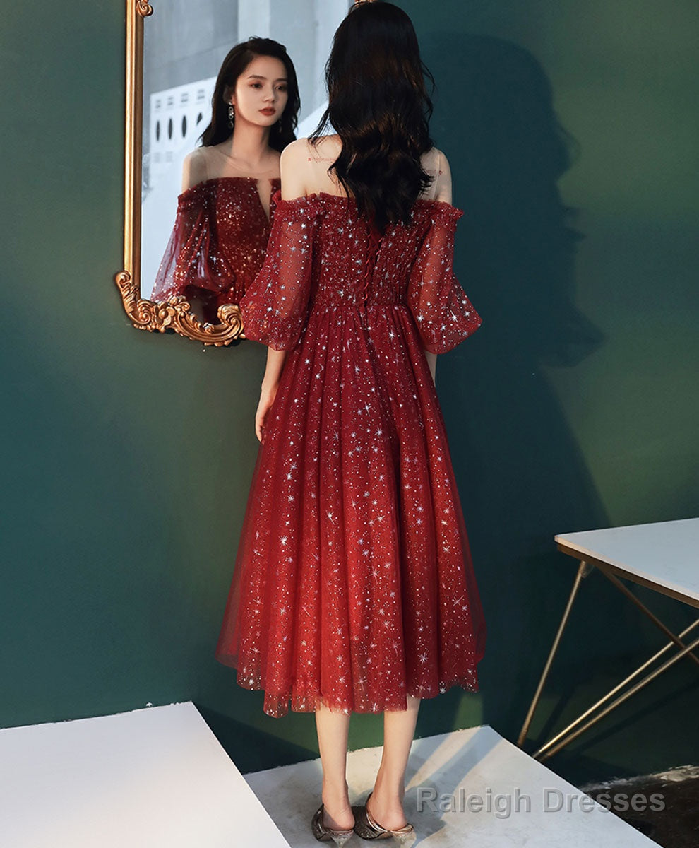 Burgundy Tulle Sequin Short Prom Dresses Burgundy Prom Dresses