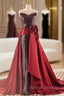 Burgundy Tulle Sequins Strapless Prom Dress