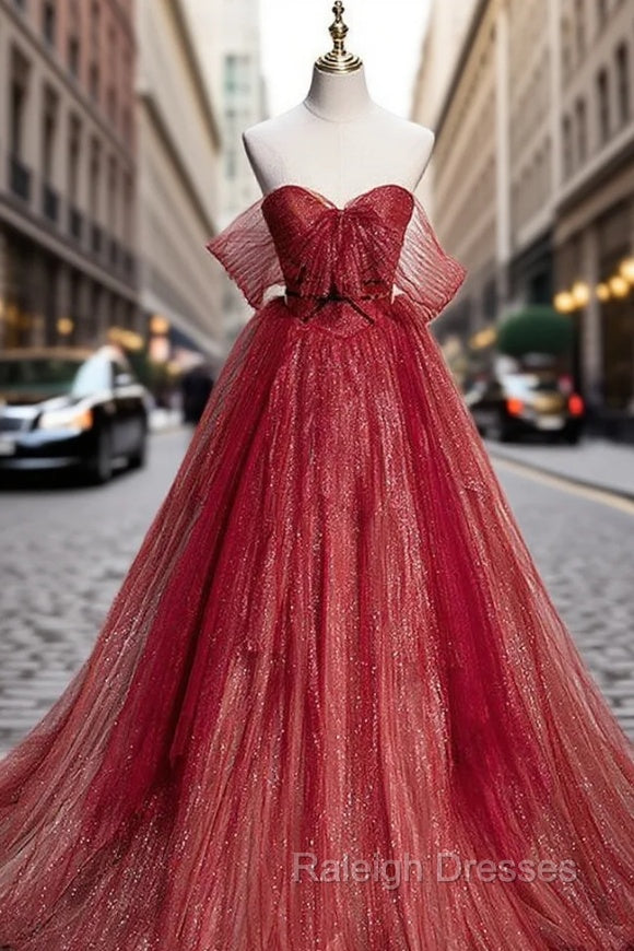 Burgundy Tulle Sequins Sweetheart Prom Dress