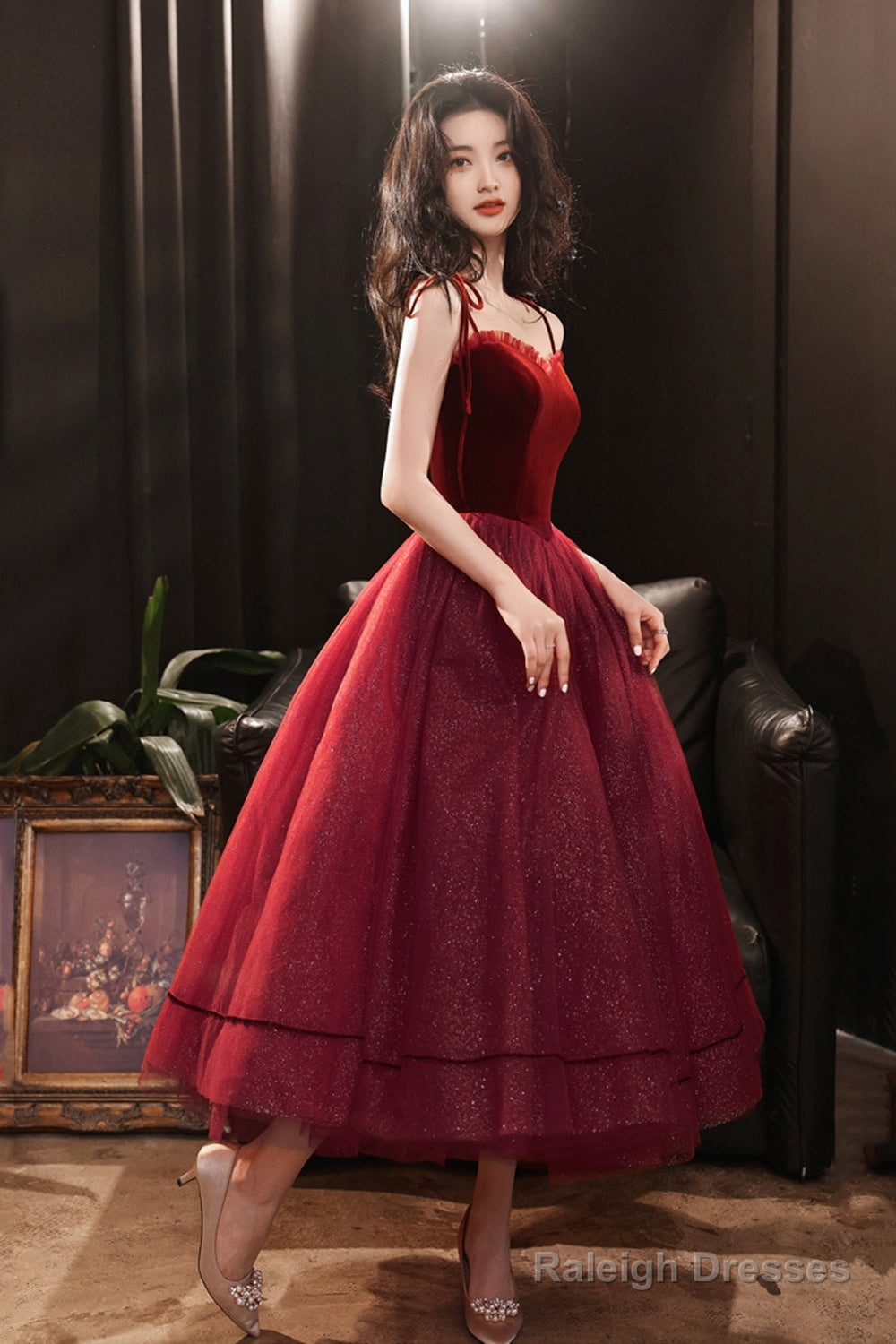 Burgundy Tulle Short A Line Prom Dress Party Dress Main image