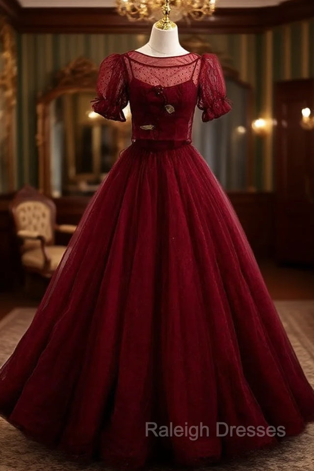 Burgundy Tulle Spaghetti Straps Prom Dress With Detachable Top