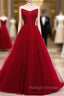 Burgundy Tulle Sweetheart Beading Long Prom Dress