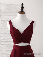 Burgundy Two Pieces Chiffon Long Prom Dress, Prom Dress