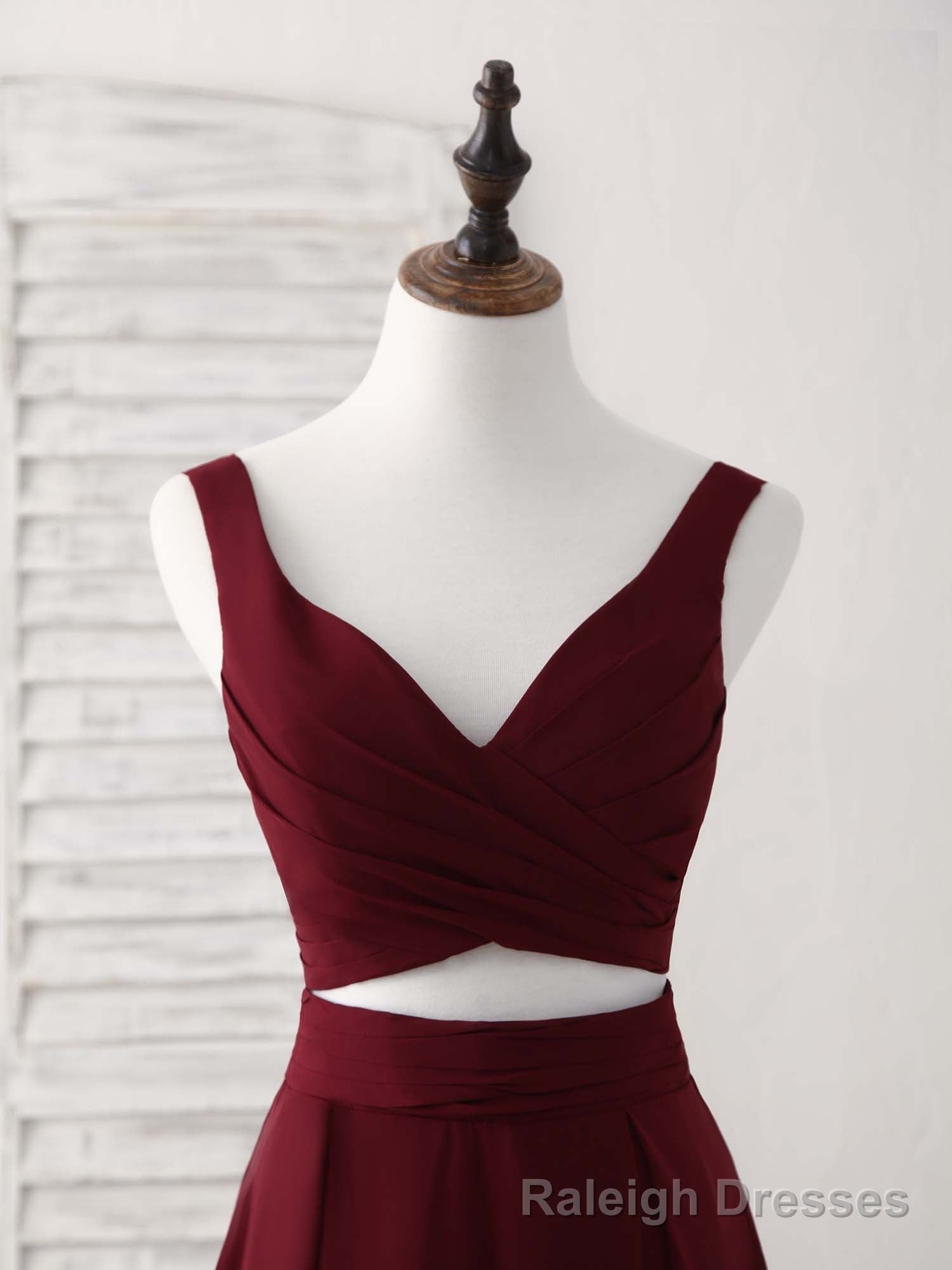 Burgundy Two Pieces Chiffon Long Prom Dress, Prom Dress