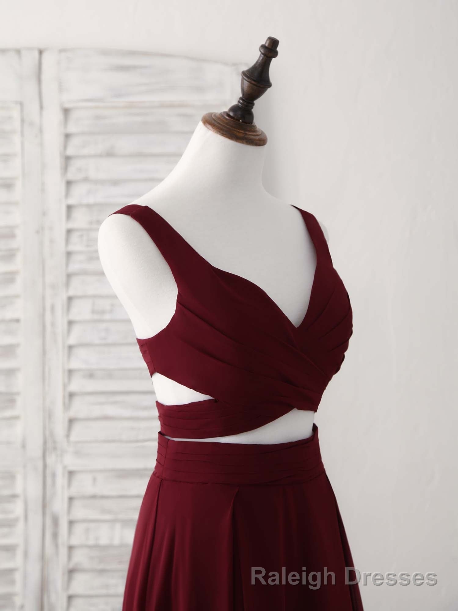 Burgundy Two Pieces Chiffon Long Prom Dress, Prom Dress