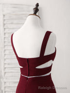 Burgundy Two Pieces Chiffon Long Prom Dress, Prom Dress