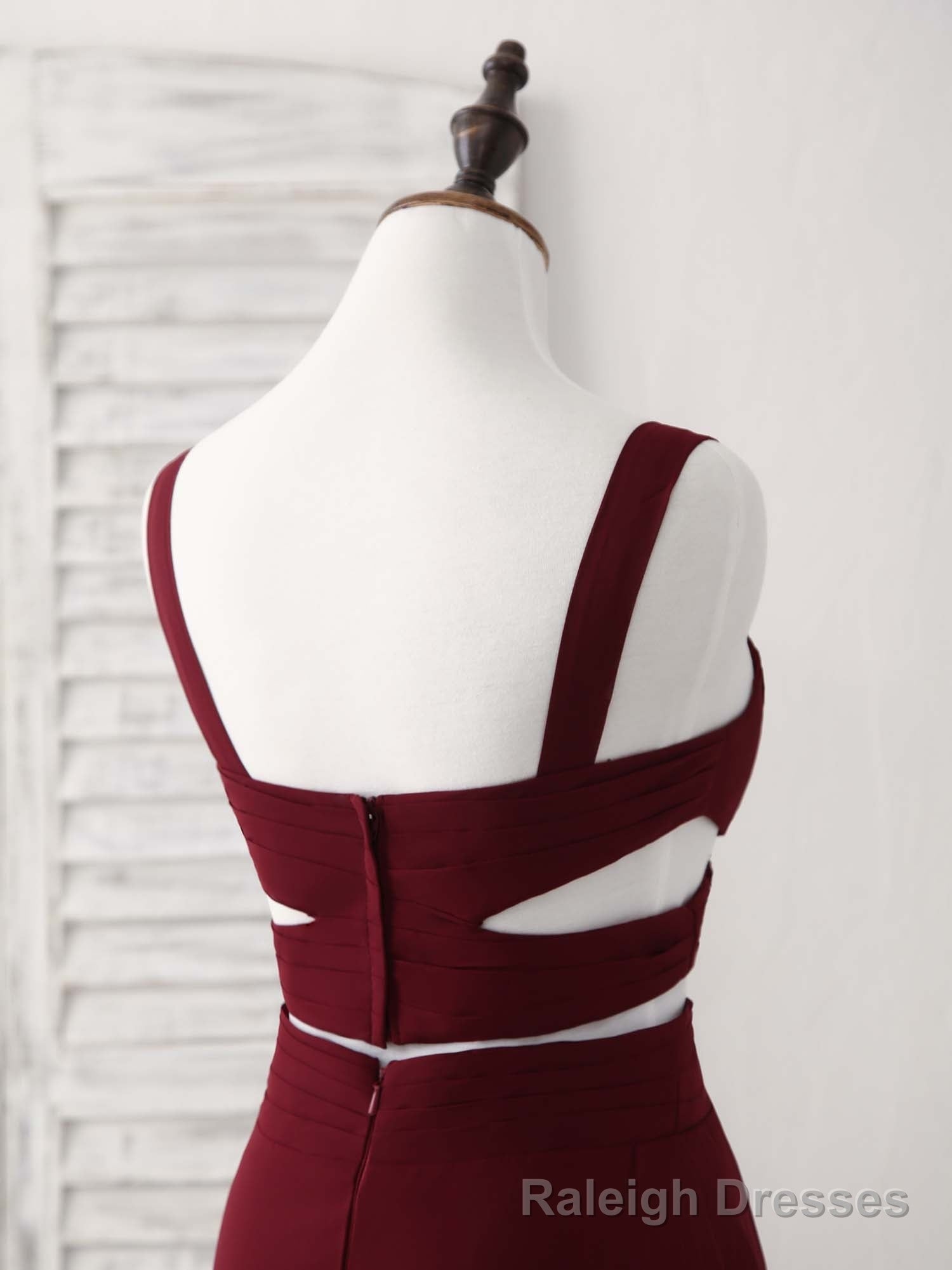 Burgundy Two Pieces Chiffon Long Prom Dress, Prom Dress