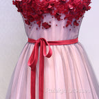 Burgundy V Neck Lace Floral Long Prom Dresses, Burgundy V Neck Long Formal Prom Dresses