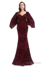 V-Neck Sequins Mermaid Prom Dresses with Sleeves