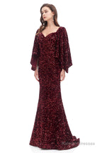 V-Neck Sequins Mermaid Prom Dresses with Sleeves