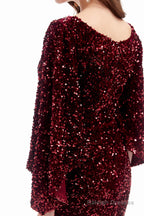 V-Neck Sequins Mermaid Prom Dresses with Sleeves