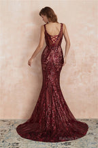 V-Neck Sequins Mermaid Sleeveless Lace-up Prom Dresses