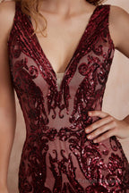 V-Neck Sequins Mermaid Sleeveless Lace-up Prom Dresses