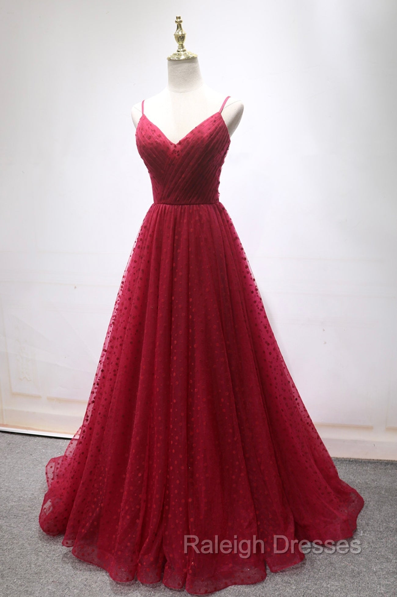 Burgundy V Neck Tulle Long Prom Dress, A Line Backless Prom Prom Dress Secondary image