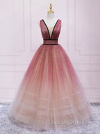 Burgundy V Neck Tulle Long Prom Dress Burgundy Long Evening Dress