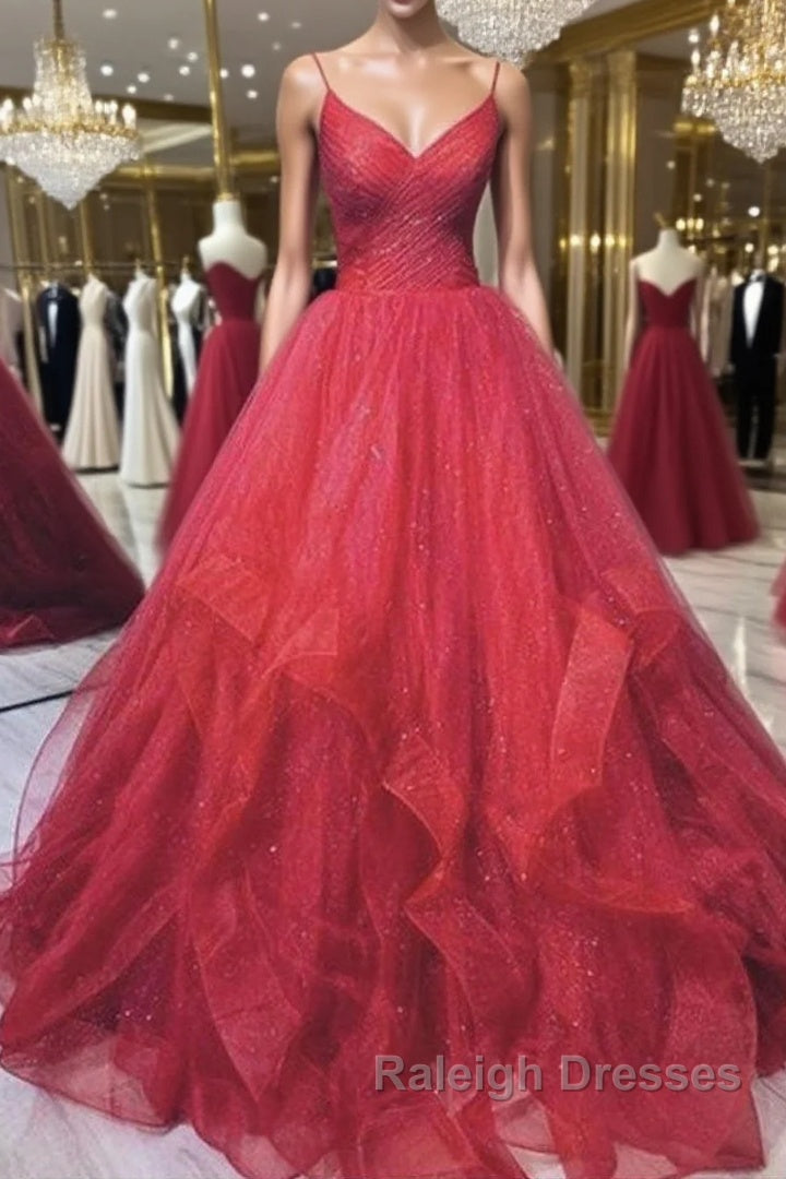 Burgundy v neck tulle Prom Dresses Long tulle Prom Dresses Main image