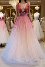Burgundy v neck tulle sequin Prom Dresses Long burgundy Prom Dresses