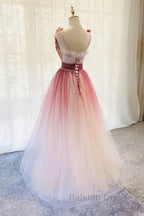 Burgundy v neck tulle sequin Prom Dresses Long burgundy Prom Dresses