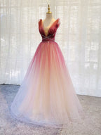 Burgundy V Neck Tulle Sequin Long Formal Prom Dress Burgundy Formal Dress