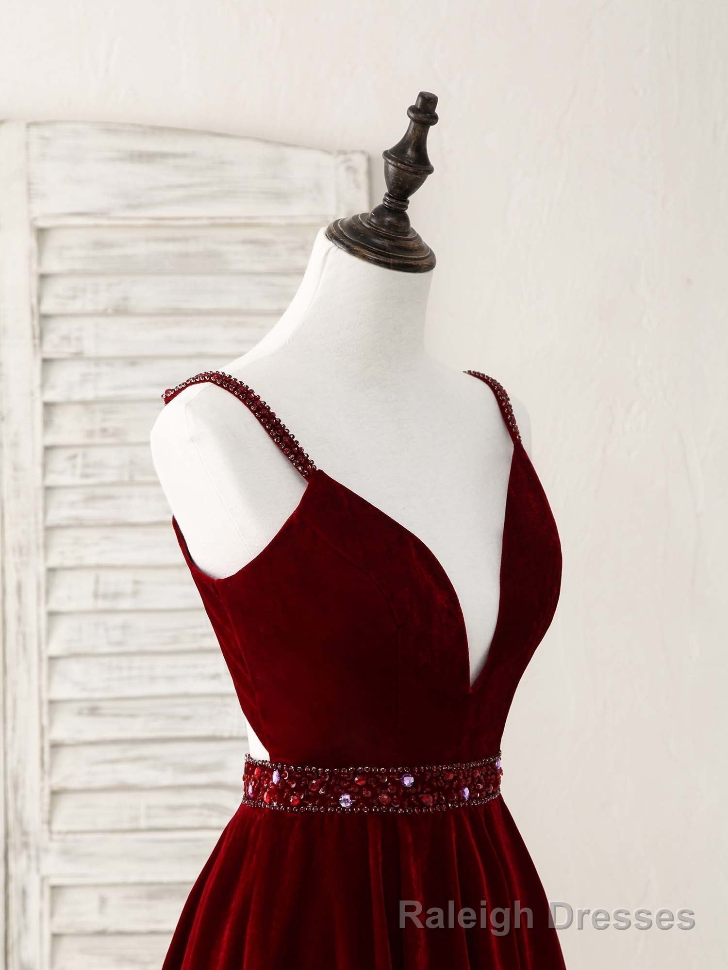 Burgundy V Neck Velvet Short Prom Dress, Burgundy Homecoming Dress