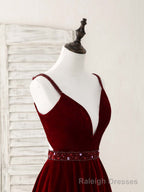Burgundy V Neck Velvet Short Prom Dress, Burgundy Homecoming Dress