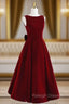 Burgundy Velvet Beading Bow Prom Dress