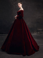 Burgundy Velvet Beads Long Formal Prom Dress, Burgundy Prom Dress