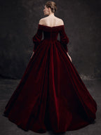 Burgundy Velvet Beads Long Formal Prom Dress, Burgundy Prom Dress