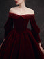 Burgundy Velvet Beads Long Formal Prom Dress, Burgundy Prom Dress