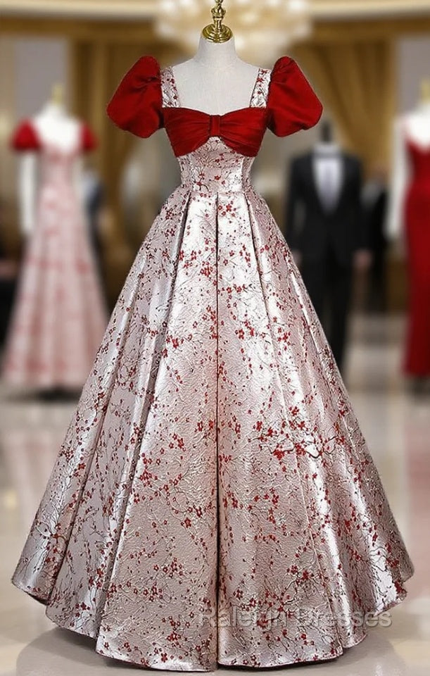 Burgundy Velvet Champagne Satin Short Sleeve prom Dress Main image