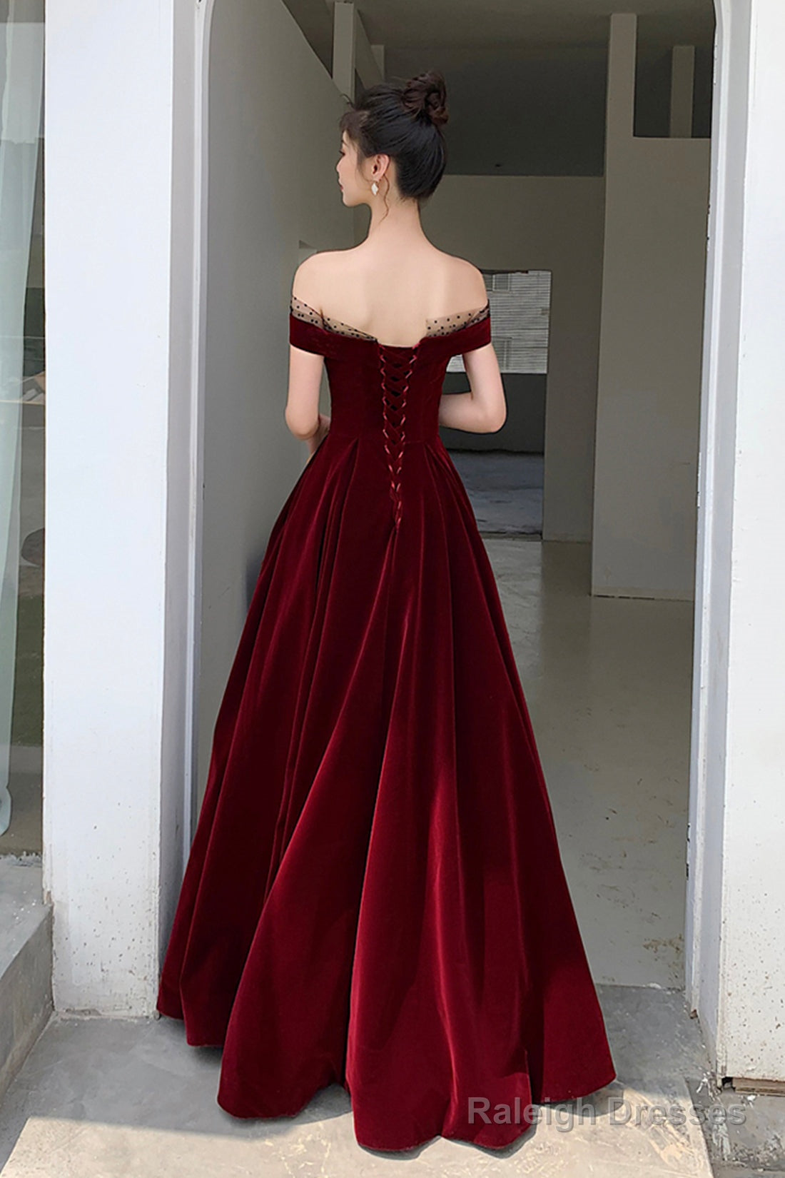 Burgundy Velvet Floor Length Prom Dress, Beautiful A-Line Evening Party Dress Secondary image