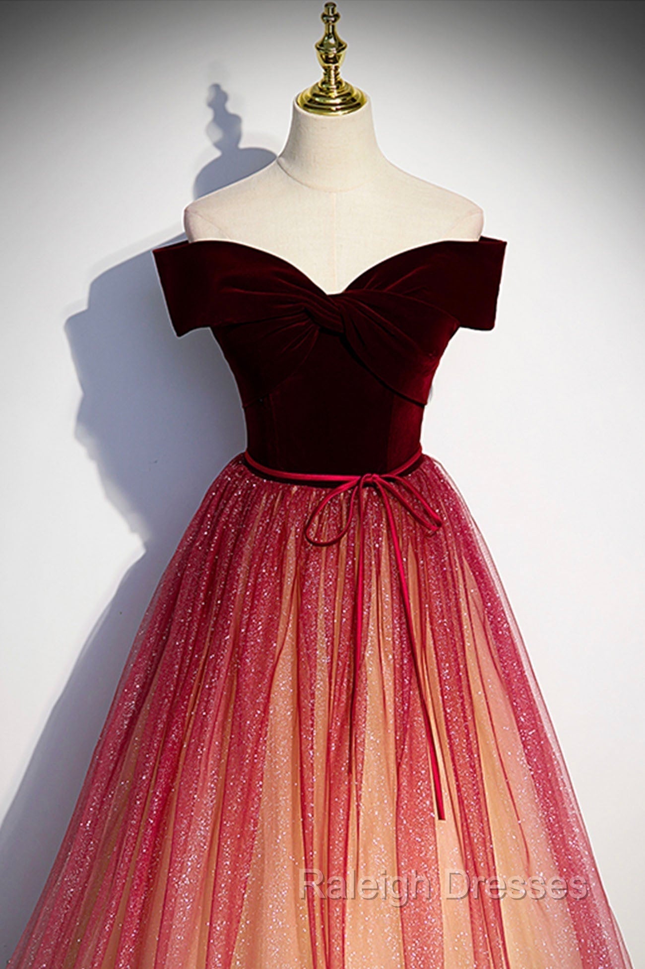 Burgundy Velvet Long A-Line Formal Dress, Off the Shoulder Evening Party Dress Secondary image