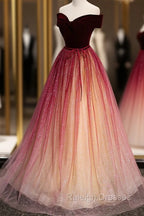 Burgundy Velvet Long A-Line Formal Dress, Off the Shoulder Evening Party Dress