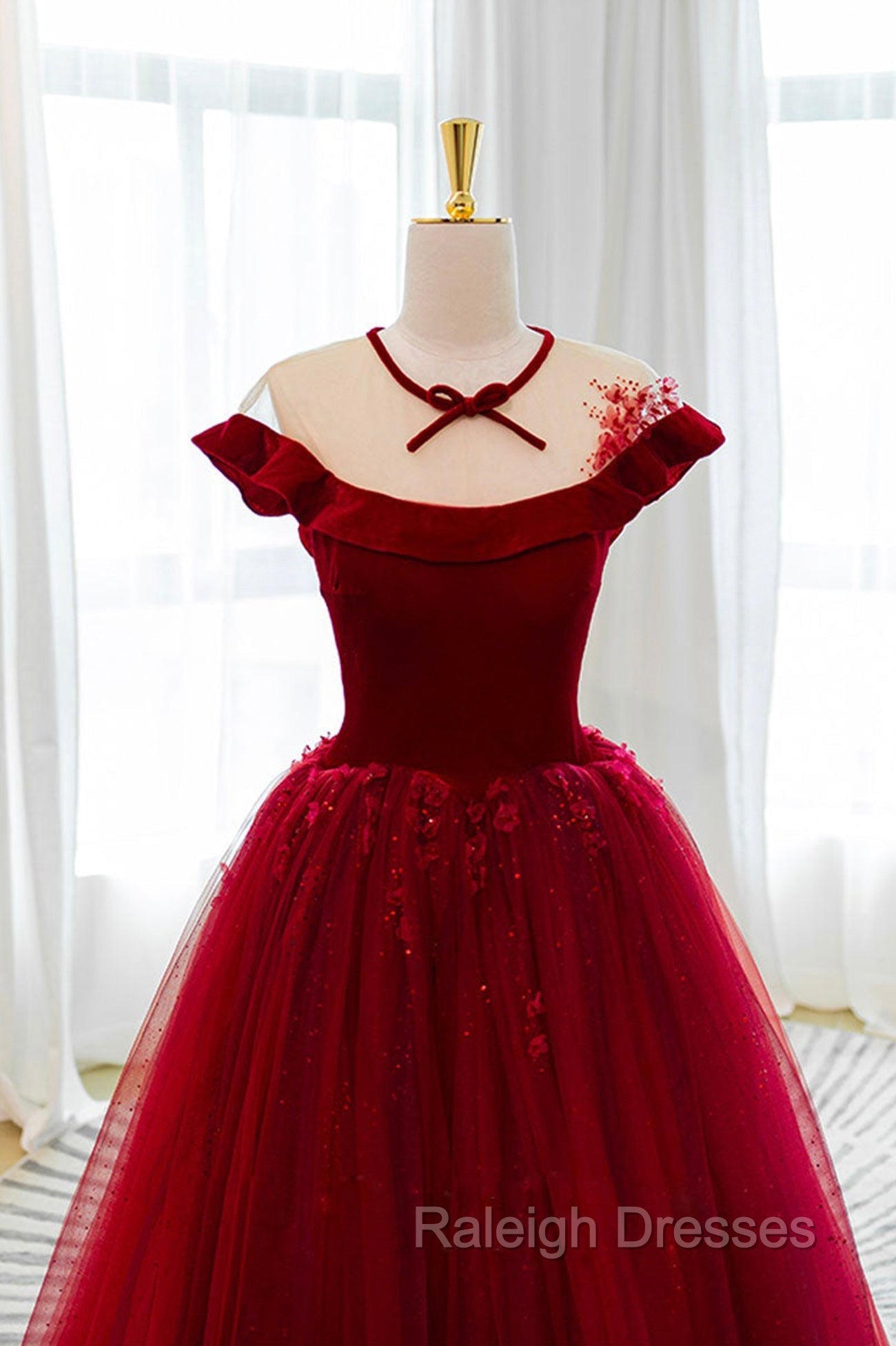 Burgundy Velvet Long A-Line Prom Dress, Burgundy Formal Evening Dress Secondary image