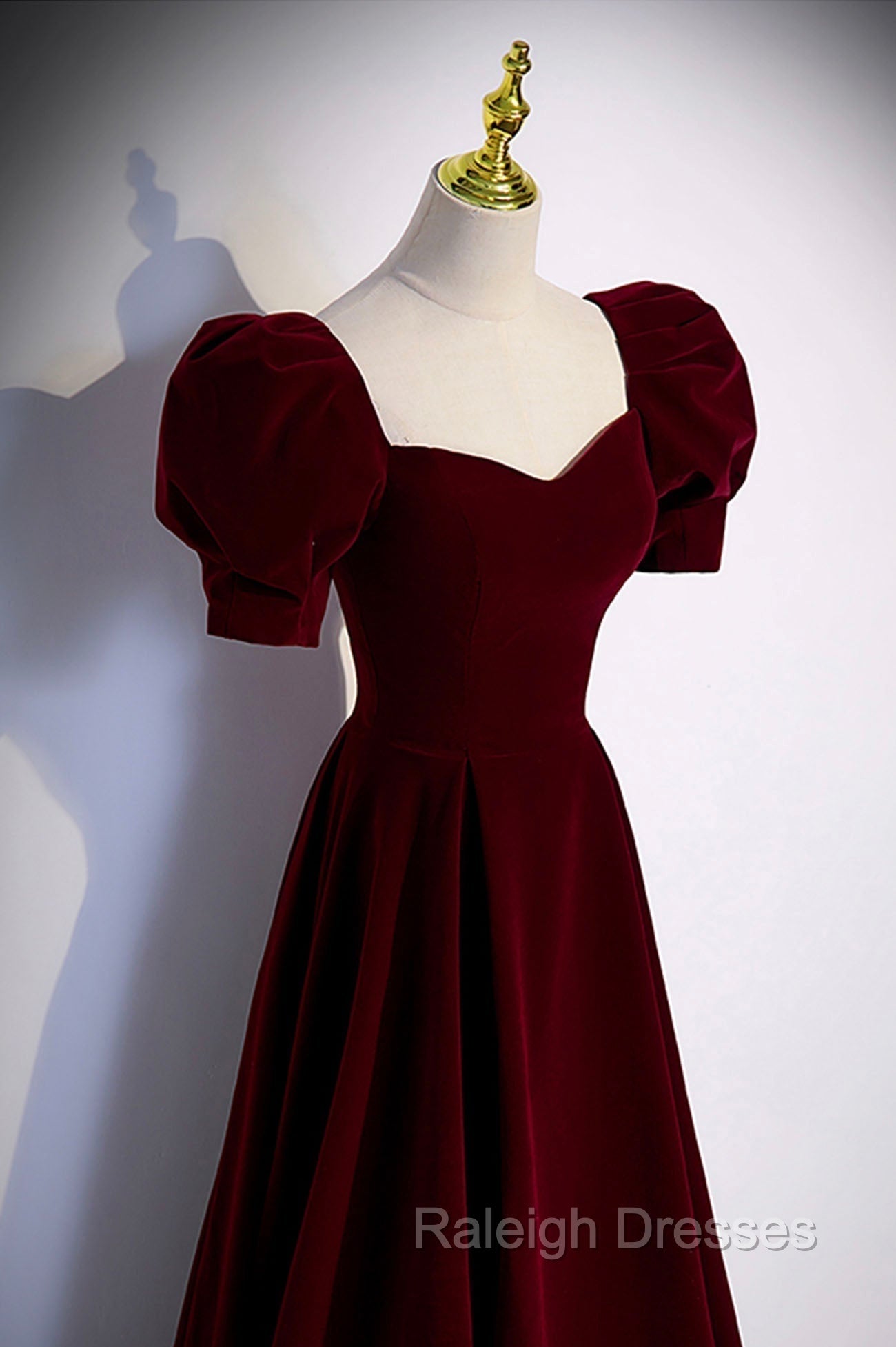 Burgundy Velvet Long A-Line Prom Dress, Simple Short Sleeve Party Dress Secondary image